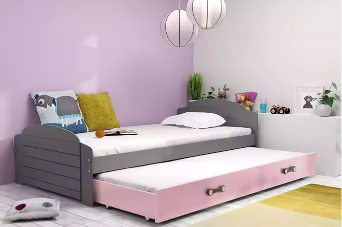 LILI 90X200 youth folding bed with mattress and drawer, graphite/pink - Image 2