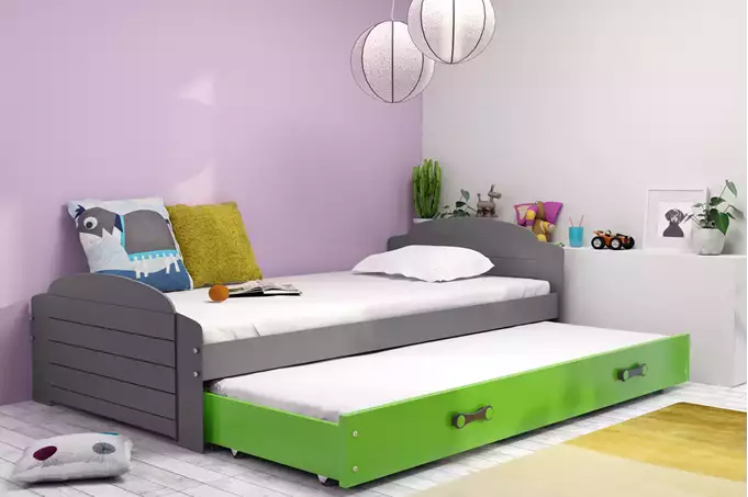 LILI 90X200 youth folding bed with mattress and drawer, graphite/green - Image 3