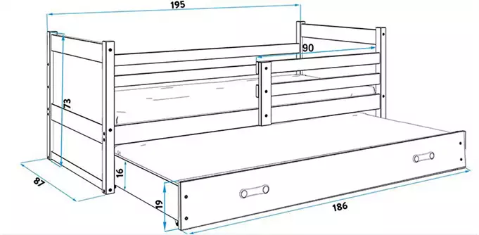 RICO youth folding bed 80x190 with drawer, white/blue - Image 5