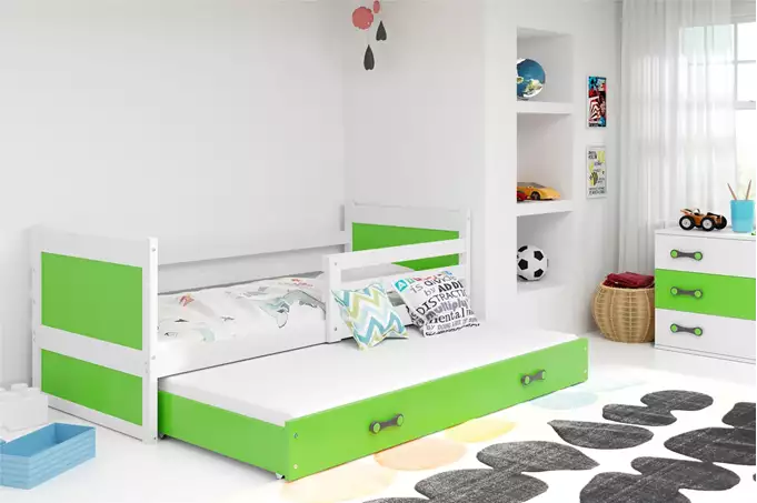 RICO youth folding bed 90x190 with mattress and drawer, white/green - Image 3