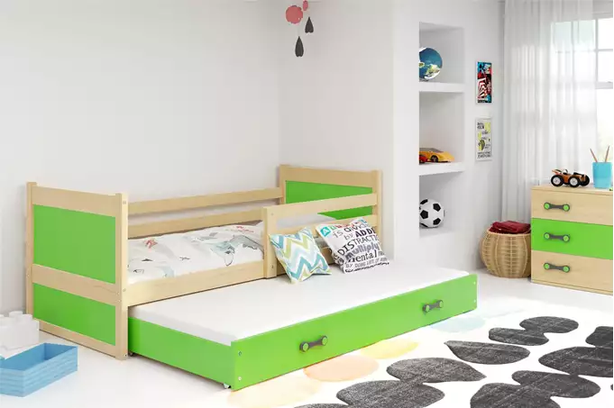 RICO youth folding bed 90x190 with mattress and drawer, pine/green - Image 4