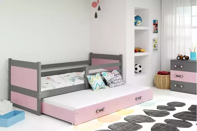 RICO youth folding bed 90x190 with drawer, graphite/pink - Image 3