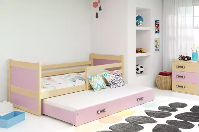 RICO youth folding bed 90x190 with drawer, pine/pink - Image 3