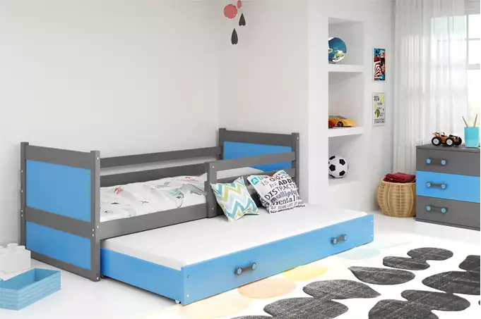 RICO 90X200 youth folding bed with mattress and drawer, graphite/blue - Image 4