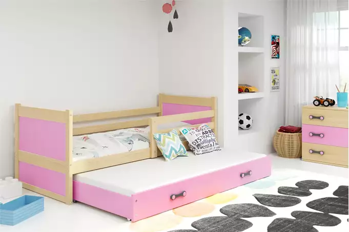 RICO 90x200 youth folding bed with mattress and drawer, pine/pink - Image 4