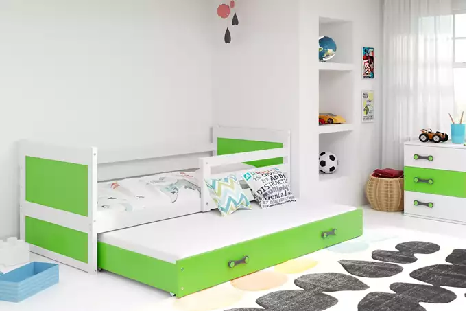 RICO 90x200 youth pull-out bed with drawer, white/green - Image 3