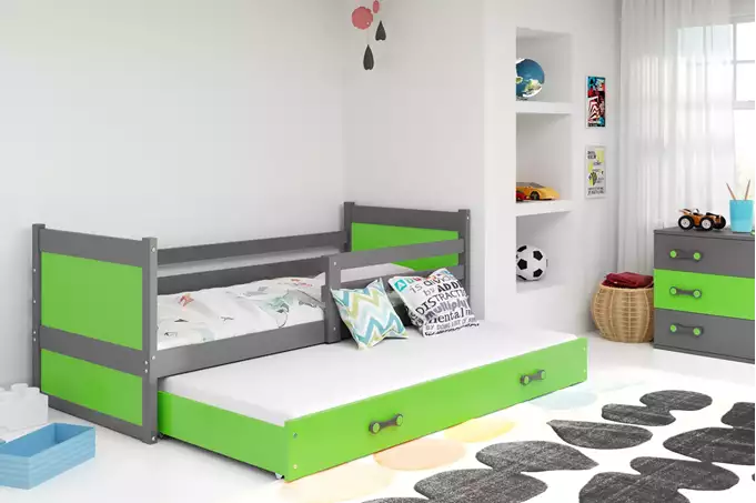 RICO 90x200 youth pull-out bed with drawer, graphite/green - Image 3