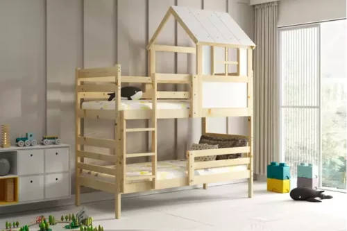 Bunk bed with canopy – “Eryk” made of natural wood, 90×190