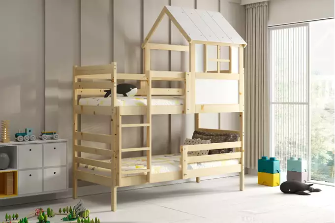 Bunk bed with canopy - "Eryk" made of natural wood 90x190 with mattress - Image 2