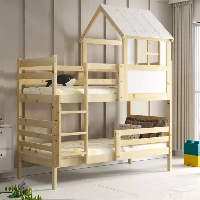 Bunk bed with canopy - "Eryk" made of natural wood 90x190 with mattress - Image 5