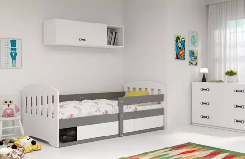 CLASSIC single children’s bed 80×160 with mattress and storage box, graphite color