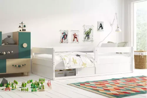 HUGO single children’s bed 80×160 with storage box, white