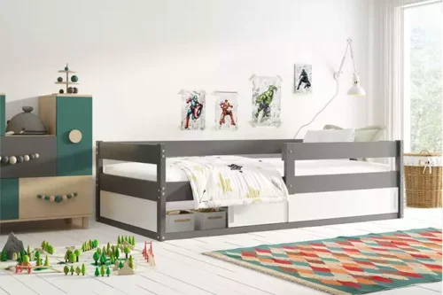 HUGO single children’s bed 80×160 with storage box, graphite color