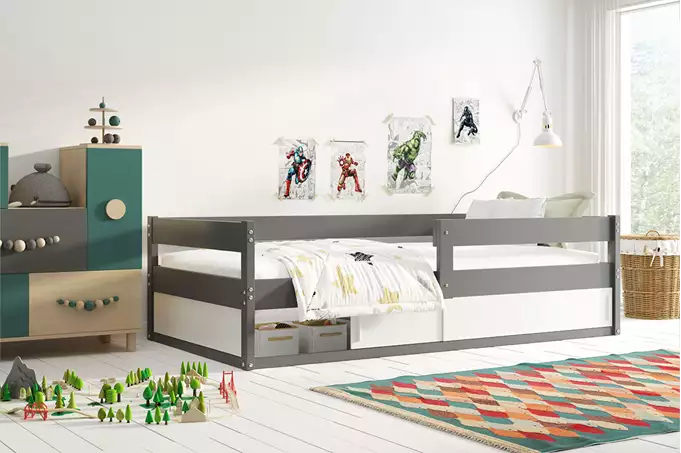 HUGO single children's bed 80x160 with storage box, graphite color