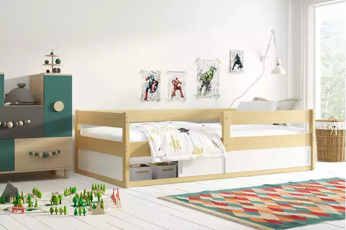 HUGO single children's bed 80x160 with mattress and storage box, pine
