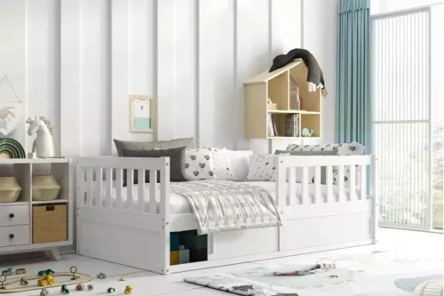 SMART single children’s bed 80×160 with storage box, white