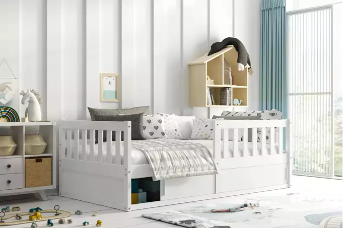 SMART single children's bed 80x160 with storage box, white