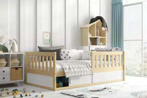 SMART single children’s bed 80×160 with storage box, pine