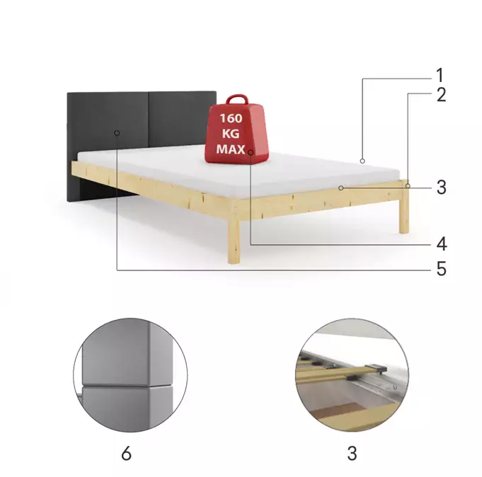 Galaxy bedroom bed 160x200, natural wood/graphite