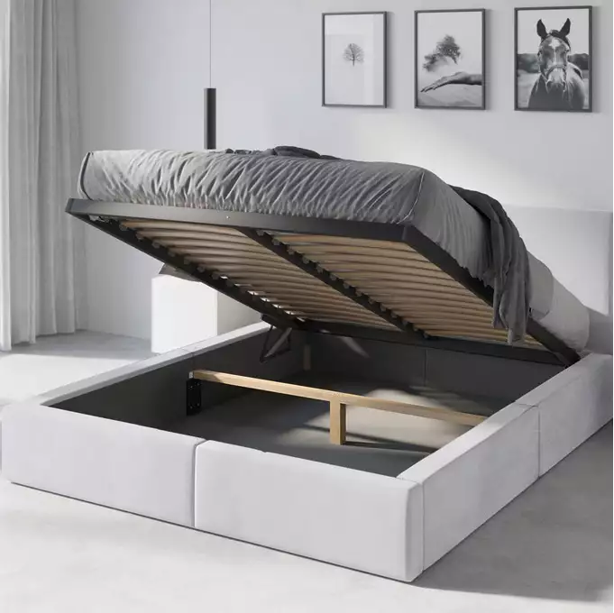 HILTON 160X200 soft bedroom bed with mattress and storage box, white - Image 5