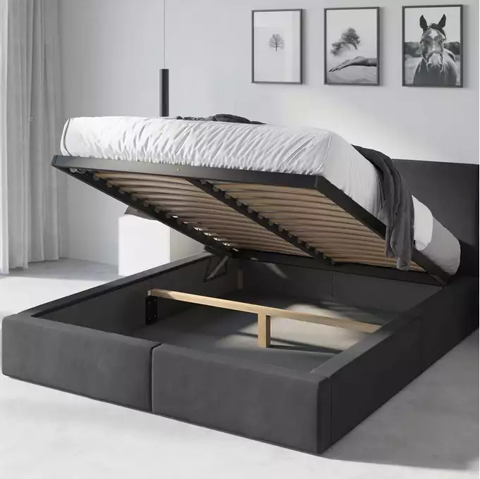 HILTON 160X200 soft bedroom bed with storage box, graphite color - Image 5