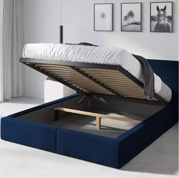 HILTON 140X200 soft bedroom bed with storage box, blue - Image 5