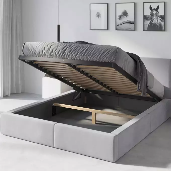HILTON 160X200 soft bedroom bed with mattress and storage box, ash gray - Image 5
