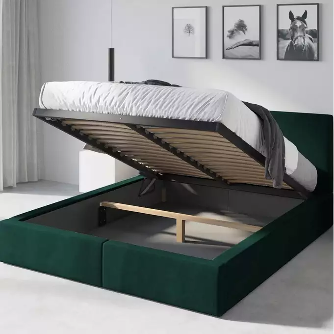 HILTON 140X200 soft bedroom bed with mattress and storage box, green - Image 5