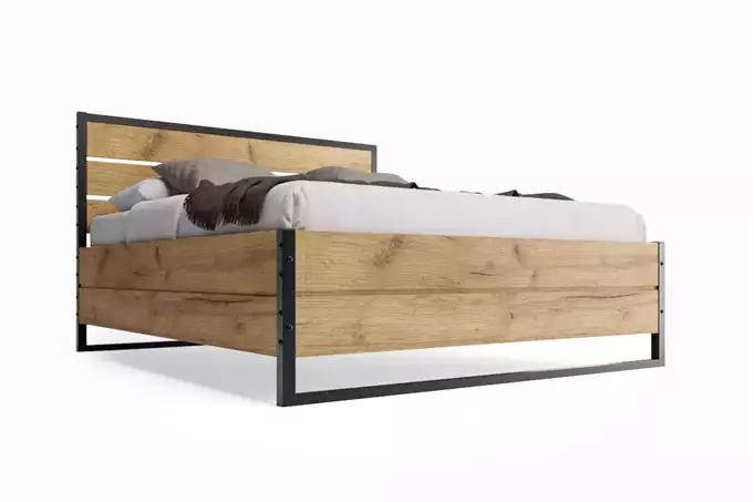 LOFT bedroom bed 160x200 with storage box, made of oak wood - Image 2