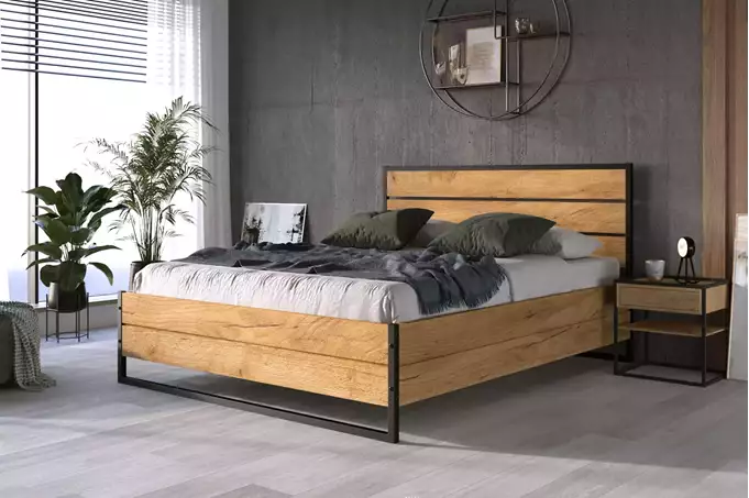 LOFT bedroom bed 160x200 with storage box, made of oak wood - Image 4