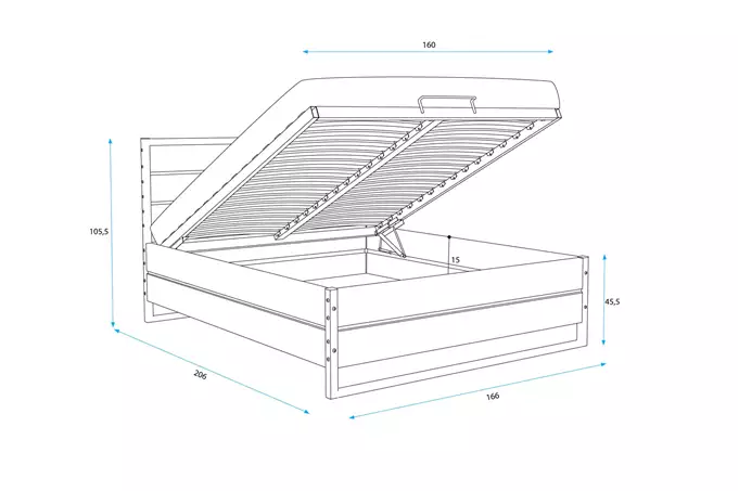 LOFT bedroom bed 160x200 with storage box, made of oak wood - Image 3