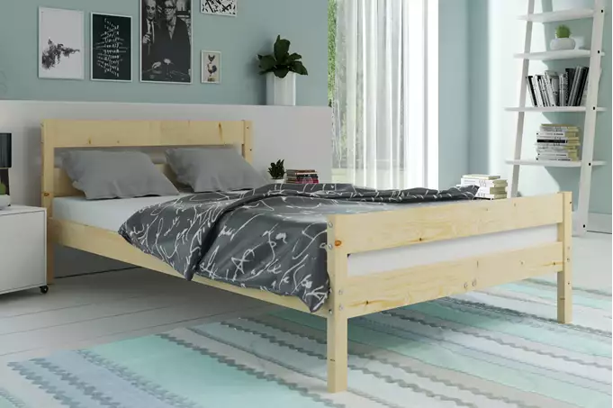 Orbis 140X200 bedroom bed with mattress, natural wood