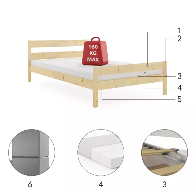 Orbis bedroom bed 160x200, natural wood - Image 4