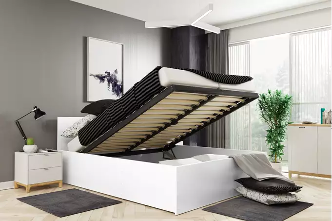 PANAMAX 140X200 bedroom bed with storage box, white - Image 5