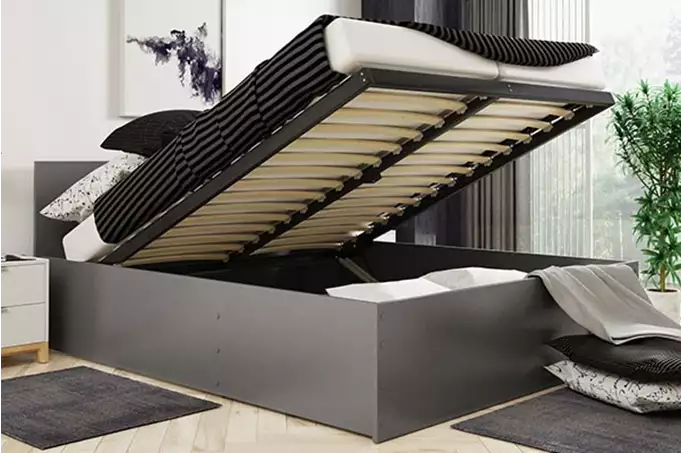 PANAMAX 160X200 bedroom bed with mattress and storage box, graphite color - Image 5