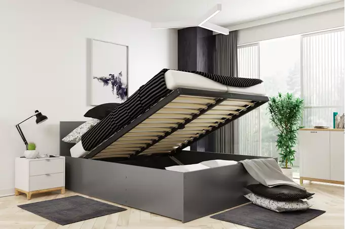 PANAMAX 140X200 bedroom bed with storage box, graphite color - Image 5