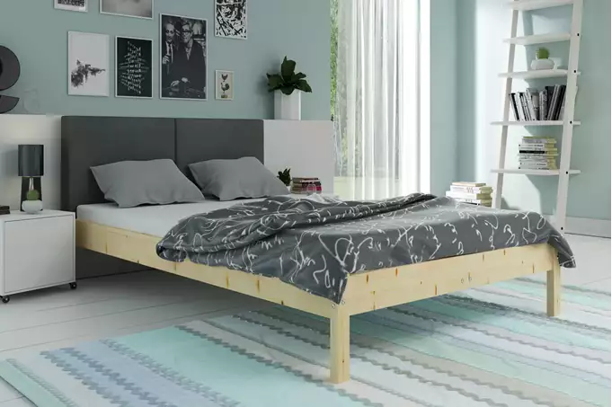 Soft bedroom bed Galaxy 140x200, natural wood/graphite