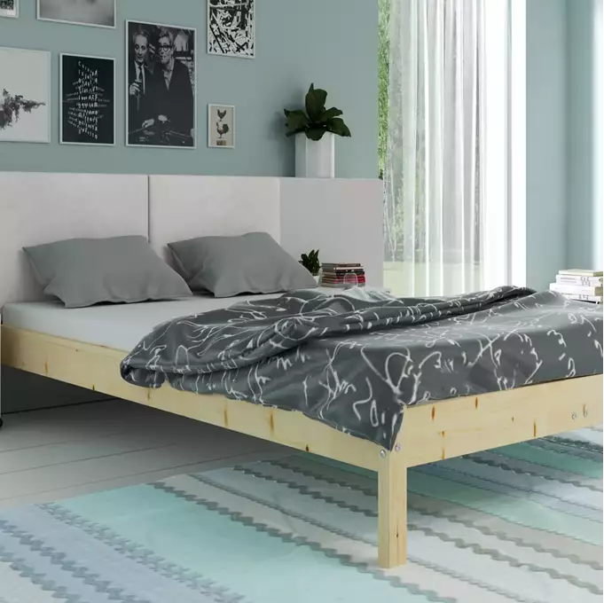 Soft bedroom bed Galaxy 160x200 with mattress, natural wood/ash - Image 4