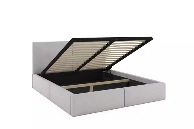 HILTON 120X200 soft bedroom bed with mattress and storage box, ash gray