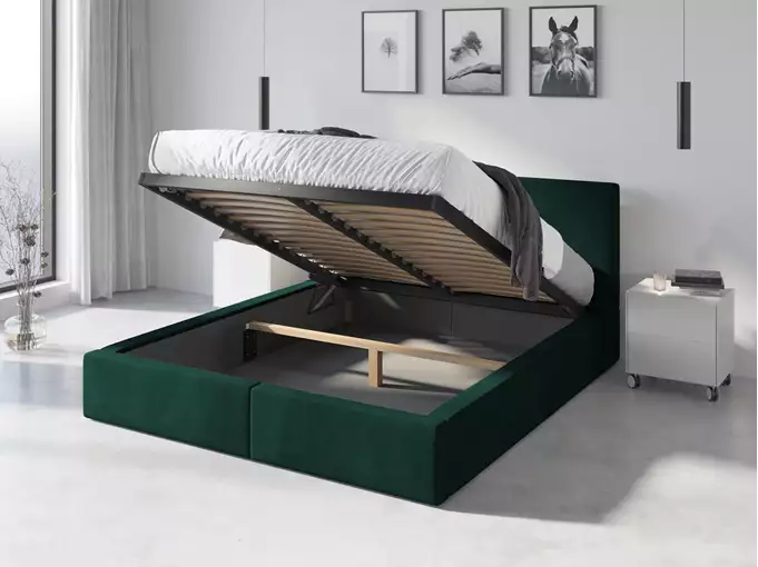 HILTON 120X200 soft bedroom bed with mattress and storage box, green - Image 4