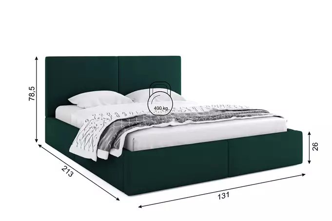 HILTON 120X200 soft bedroom bed with mattress and storage box, green - Image 3