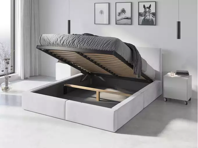 HILTON 140X200 soft bedroom bed with mattress and storage box, white - Image 3