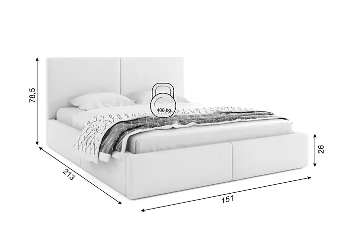 HILTON 140X200 soft bedroom bed with mattress and storage box, white - Image 2