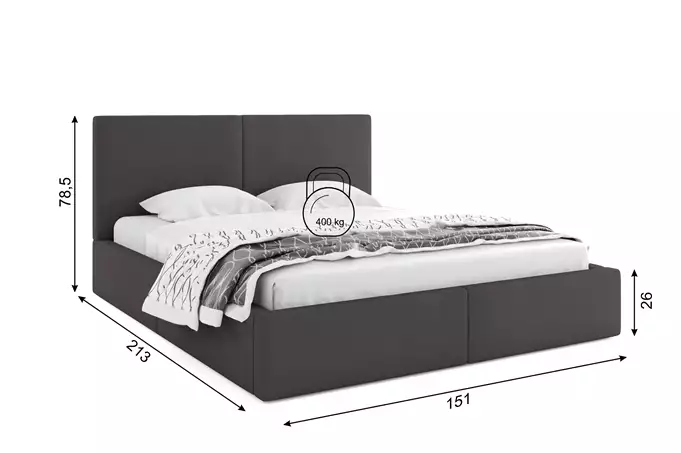HILTON 140X200 soft bedroom bed with mattress and storage box, graphite color - Image 2