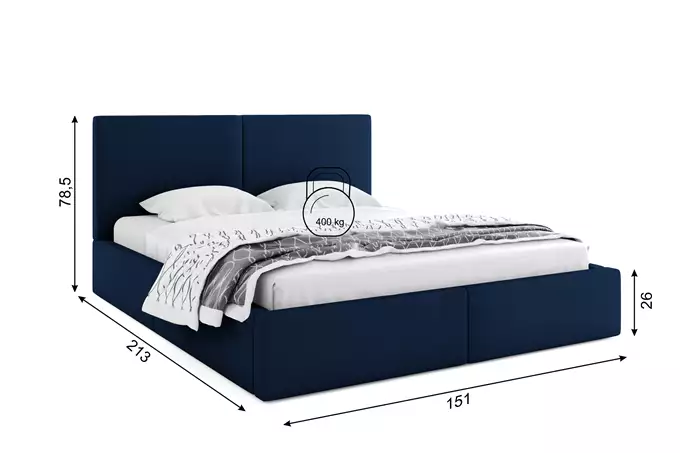 HILTON 140X200 soft bedroom bed with storage box, blue - Image 2