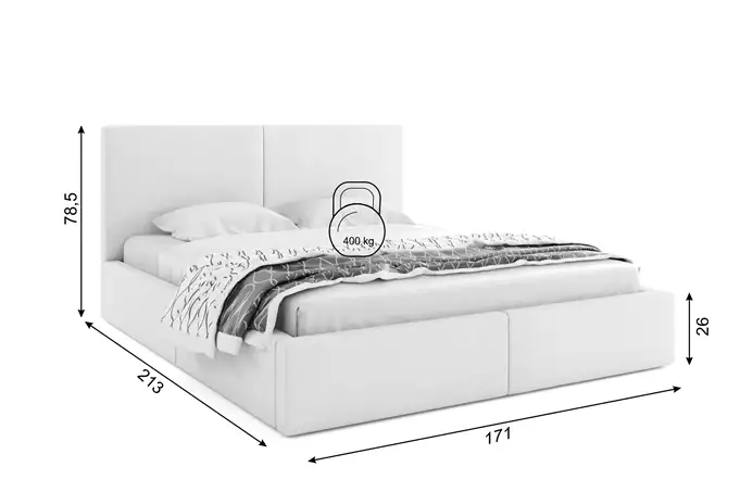 HILTON 160X200 soft bedroom bed with mattress and storage box, white - Image 2