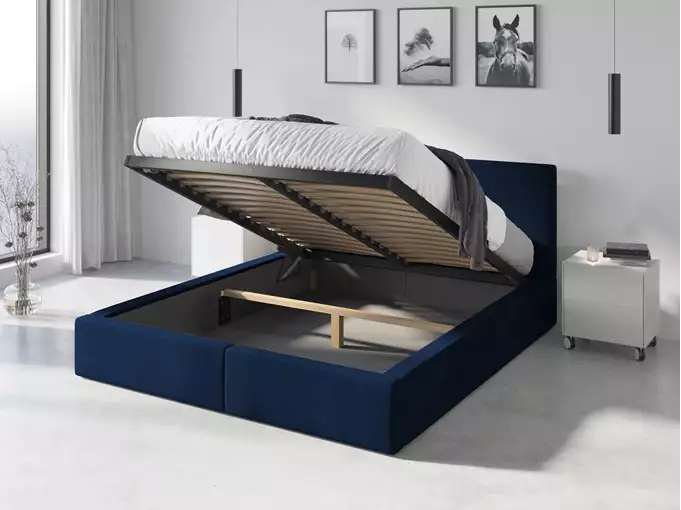 HILTON 160X200 soft bedroom bed with mattress and storage box, blue - Image 3