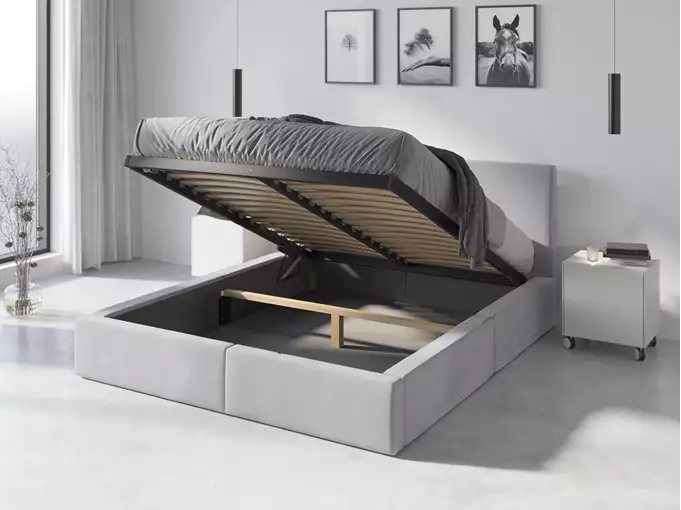 HILTON 160X200 soft bedroom bed with mattress and storage box, ash gray - Image 3