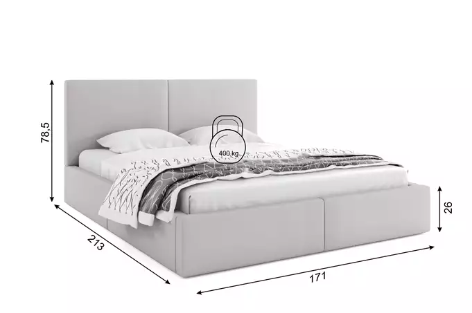 HILTON 160X200 soft bedroom bed with mattress and storage box, ash gray - Image 2