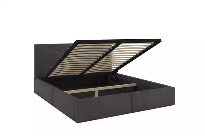 HILTON 160X200 soft bedroom bed with storage box, graphite color